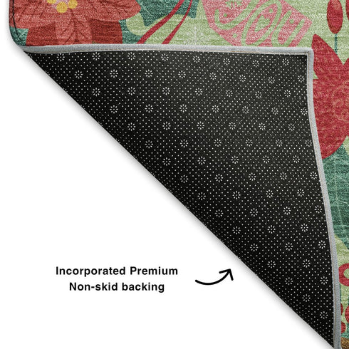 8' X 10' Artichoke Green Red And Black Abstract Geometric Washable Area Rug With UV Protection