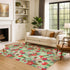 8' X 10' Artichoke Green Red And Black Abstract Geometric Washable Area Rug With UV Protection