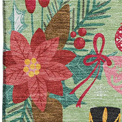 8' X 10' Artichoke Green Red And Black Abstract Geometric Washable Area Rug With UV Protection