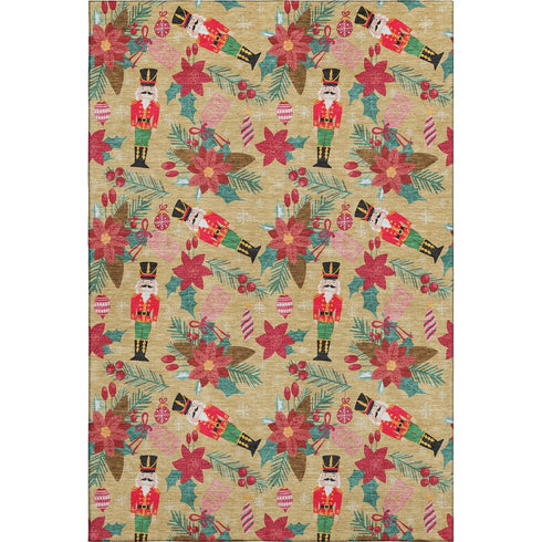 5' X 8' Gold Red And Black Abstract Geometric Washable Area Rug With UV Protection