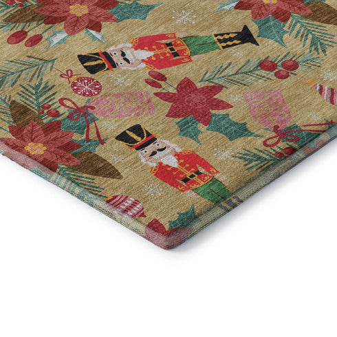 5' X 8' Gold Red And Black Abstract Geometric Washable Area Rug With UV Protection