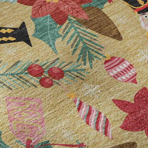 5' X 8' Gold Red And Black Abstract Geometric Washable Area Rug With UV Protection