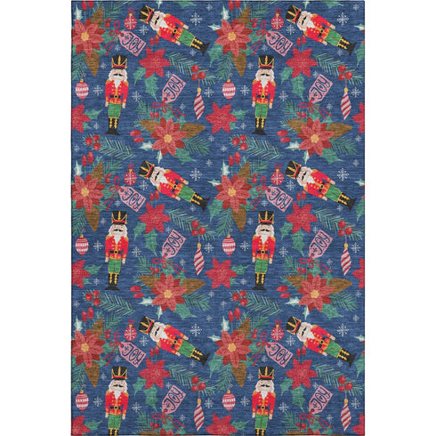 5' X 8' Navy Blue Red And Black Abstract Geometric Washable Area Rug With UV Protection