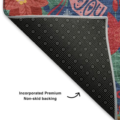 5' X 8' Navy Blue Red And Black Abstract Geometric Washable Area Rug With UV Protection