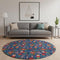8' Navy Blue Red And Black Abstract Geometric Washable Round Rug With UV Protection