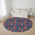 8' Navy Blue Red And Black Abstract Geometric Washable Round Rug With UV Protection