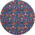 8' Navy Blue Red And Black Abstract Geometric Washable Round Rug With UV Protection
