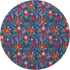 8' Navy Blue Red And Black Abstract Geometric Washable Round Rug With UV Protection