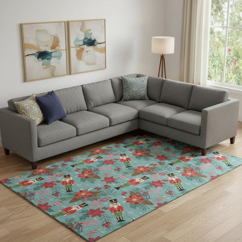 9' X 12' Teal Red And Black Abstract Geometric Washable Area Rug With UV Protection