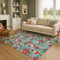 9' X 12' Teal Red And Black Abstract Geometric Washable Area Rug With UV Protection