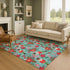 9' X 12' Teal Red And Black Abstract Geometric Washable Area Rug With UV Protection