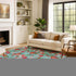 9' X 12' Teal Red And Black Abstract Geometric Washable Area Rug With UV Protection