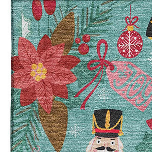 9' X 12' Teal Red And Black Abstract Geometric Washable Area Rug With UV Protection