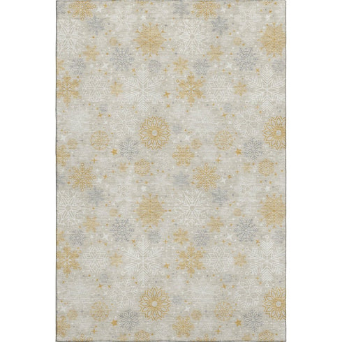 5' X 8' Beige Gold And Gray Abstract Geometric Washable Area Rug With UV Protection