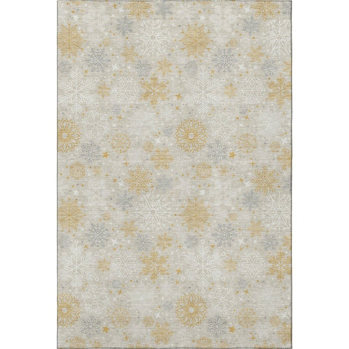 5' X 8' Beige Gold And Gray Abstract Geometric Washable Area Rug With UV Protection