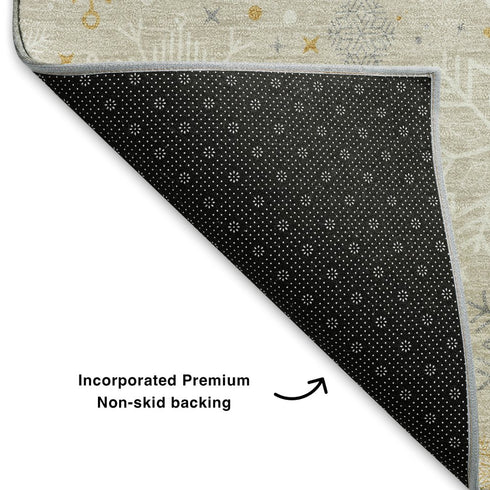 8' Beige Gold And Gray Abstract Geometric Washable Round Rug With UV Protection