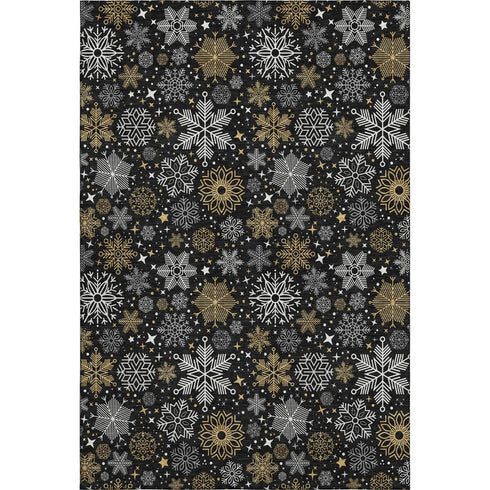 5' X 8' Black Gold And Ivory Abstract Geometric Washable Area Rug With UV Protection