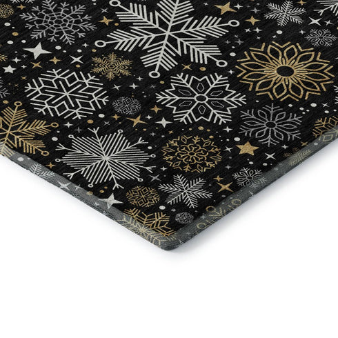 5' X 8' Black Gold And Ivory Abstract Geometric Washable Area Rug With UV Protection