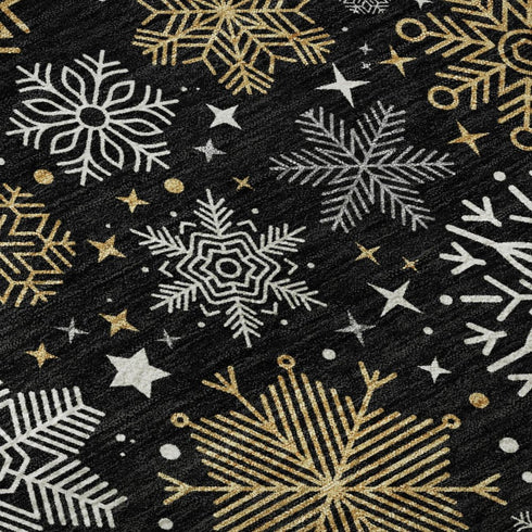 5' X 8' Black Gold And Ivory Abstract Geometric Washable Area Rug With UV Protection