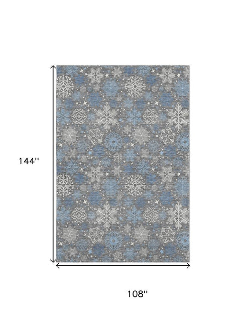 9' X 12' Gray Blue And Ivory Abstract Geometric Washable Area Rug With UV Protection