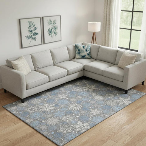 9' X 12' Gray Blue And Ivory Abstract Geometric Washable Area Rug With UV Protection