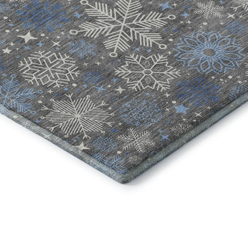 9' X 12' Gray Blue And Ivory Abstract Geometric Washable Area Rug With UV Protection