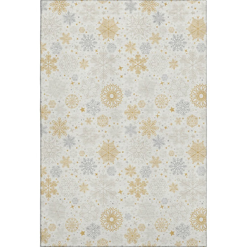 5' X 8' Ivory Gray And Gold Abstract Geometric Washable Area Rug With UV Protection
