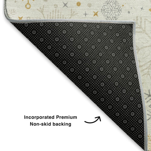 5' X 8' Ivory Gray And Gold Abstract Geometric Washable Area Rug With UV Protection