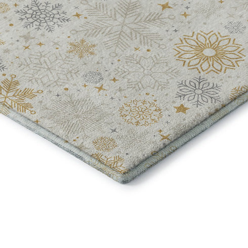 5' X 8' Ivory Gray And Gold Abstract Geometric Washable Area Rug With UV Protection