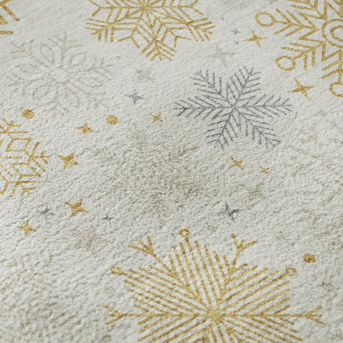 5' X 8' Ivory Gray And Gold Abstract Geometric Washable Area Rug With UV Protection