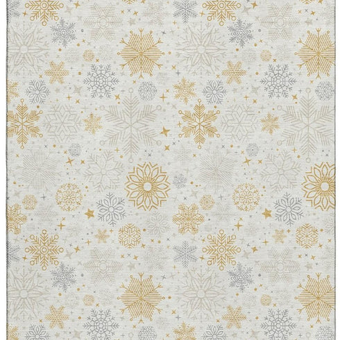 5' X 8' Ivory Gray And Gold Abstract Geometric Washable Area Rug With UV Protection