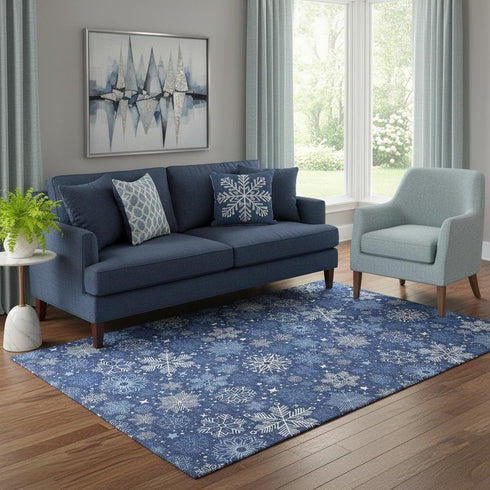 5' X 8' Navy Blue And Ivory Abstract Geometric Washable Area Rug With UV Protection