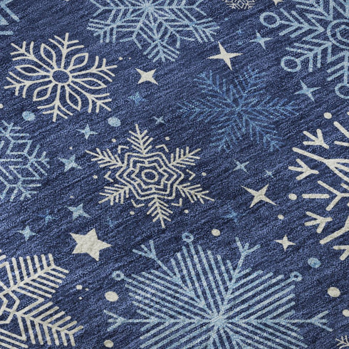 5' X 8' Navy Blue And Ivory Abstract Geometric Washable Area Rug With UV Protection