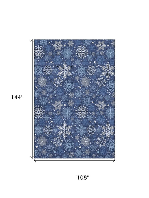9' X 12' Navy Blue And Ivory Abstract Geometric Washable Area Rug With UV Protection