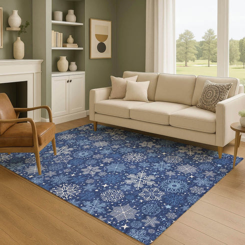 9' X 12' Navy Blue And Ivory Abstract Geometric Washable Area Rug With UV Protection