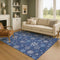 9' X 12' Navy Blue And Ivory Abstract Geometric Washable Area Rug With UV Protection