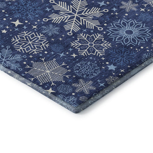 9' X 12' Navy Blue And Ivory Abstract Geometric Washable Area Rug With UV Protection