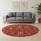 8' Red Gold And Ivory Abstract Geometric Washable Round Rug With UV Protection