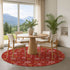 8' Red Gold And Ivory Abstract Geometric Washable Round Rug With UV Protection