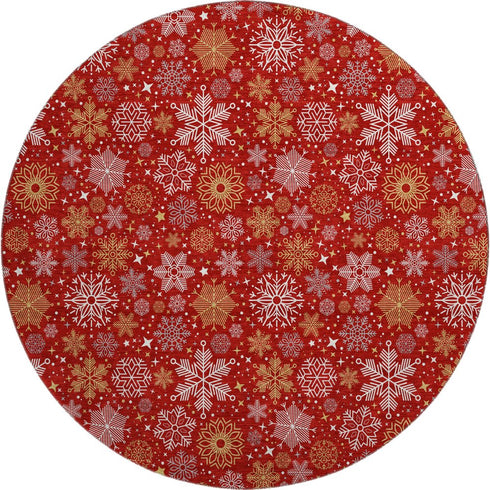 8' Red Gold And Ivory Abstract Geometric Washable Round Rug With UV Protection