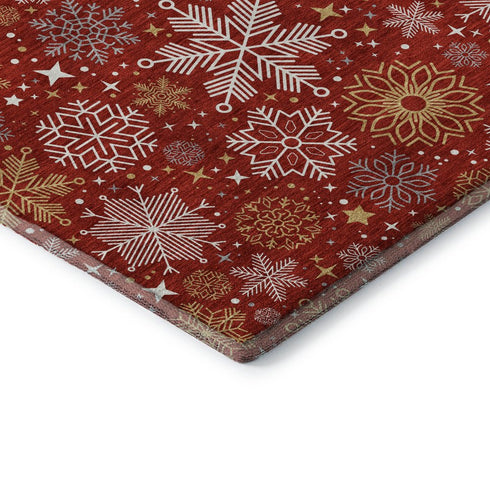 8' Red Gold And Ivory Abstract Geometric Washable Round Rug With UV Protection