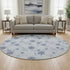 8' Sky Blue And Ivory Abstract Geometric Washable Round Rug With UV Protection