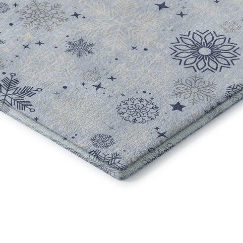 8' Sky Blue And Ivory Abstract Geometric Washable Round Rug With UV Protection