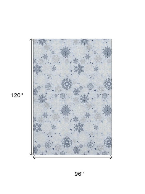 8' X 10' Sky Blue And Ivory Abstract Geometric Washable Area Rug With UV Protection