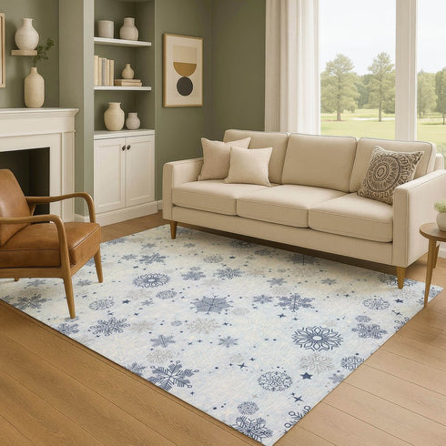 8' X 10' Sky Blue And Ivory Abstract Geometric Washable Area Rug With UV Protection