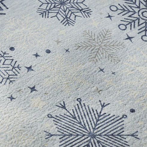 8' X 10' Sky Blue And Ivory Abstract Geometric Washable Area Rug With UV Protection
