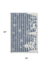 5' X 8' Blue Ivory And Gray Gingham Washable Area Rug With UV Protection