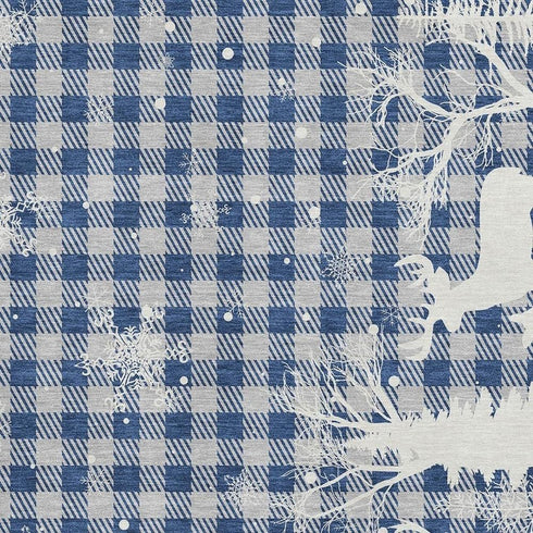 5' X 8' Blue Ivory And Gray Gingham Washable Area Rug With UV Protection