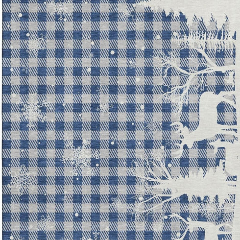 5' X 8' Blue Ivory And Gray Gingham Washable Area Rug With UV Protection