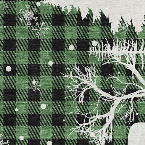 5' X 8' Green Black And Ivory Gingham Washable Area Rug With UV Protection